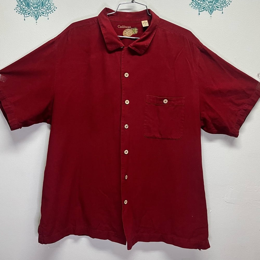 CARIBBEAN PINEAPPLE HAWAIIAN Men’s extra large red shirt With embroidery‎